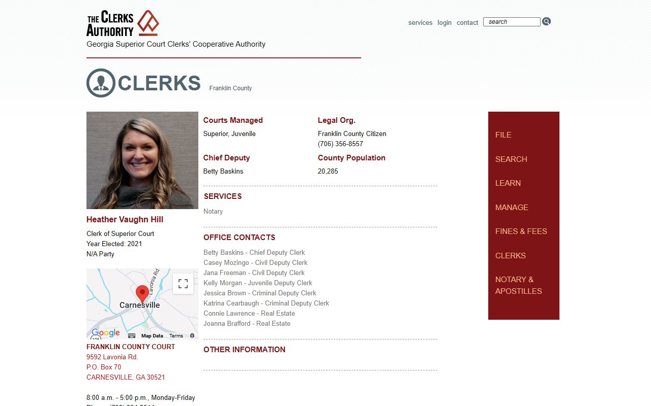 Franklin County Clerk of Superior and Juvenile Courts records GSCCCA profile