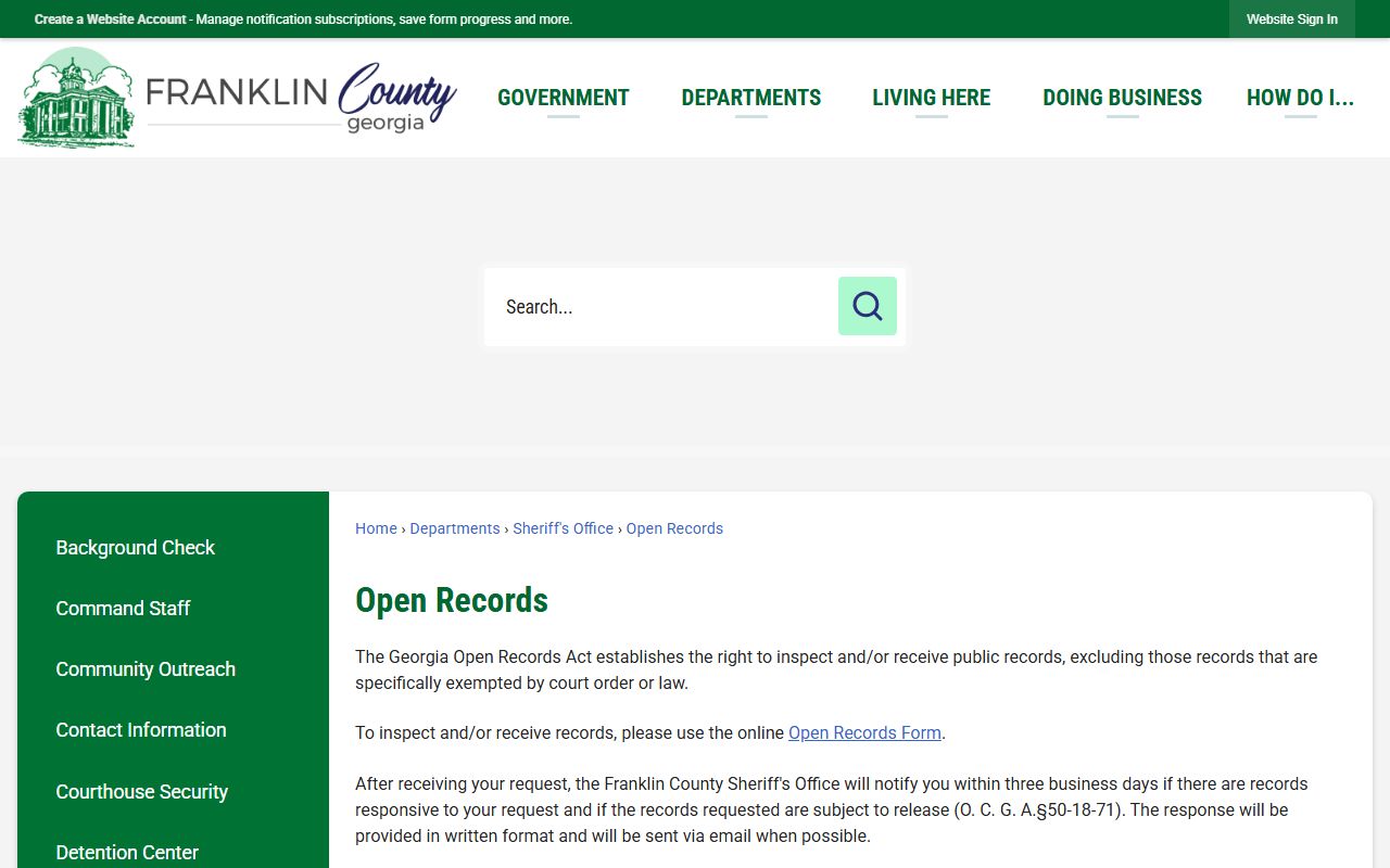 Franklin County arrest records sheriff open records page