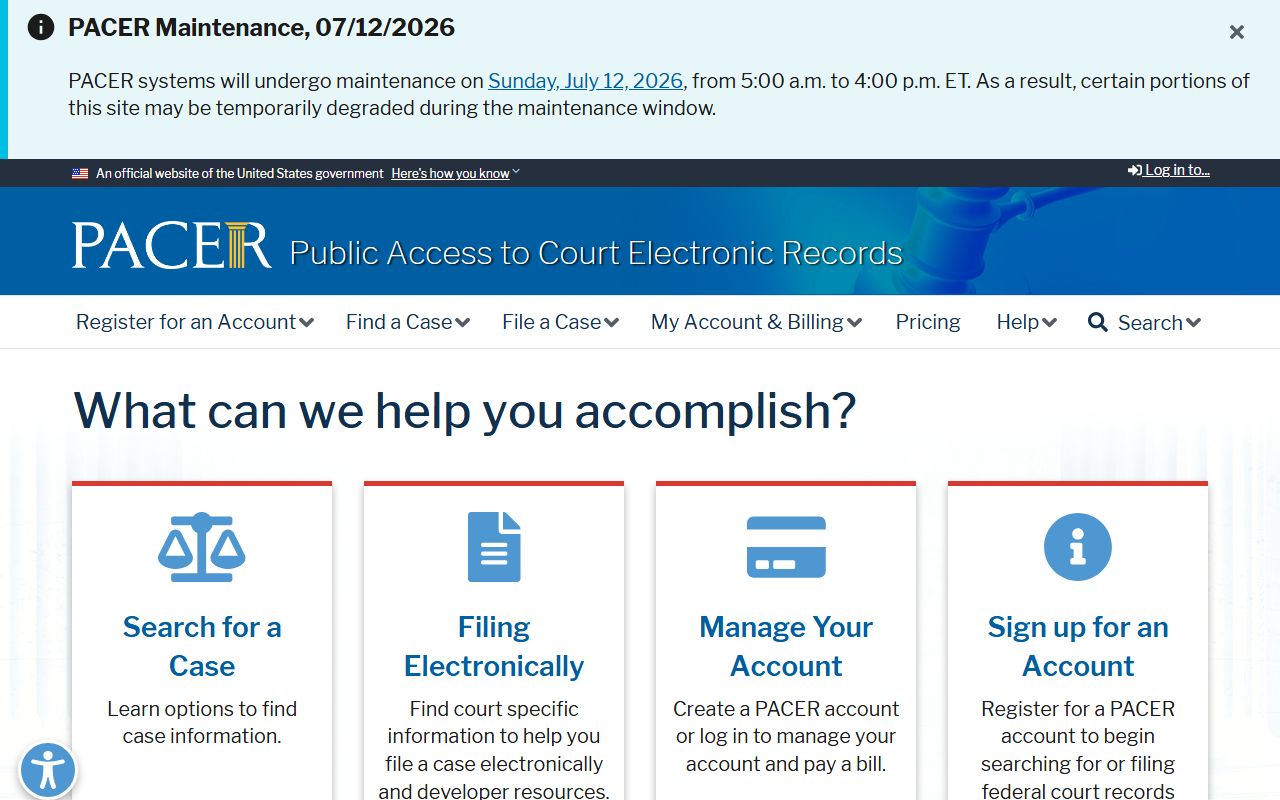 Franklin County court dockets PACER federal case access