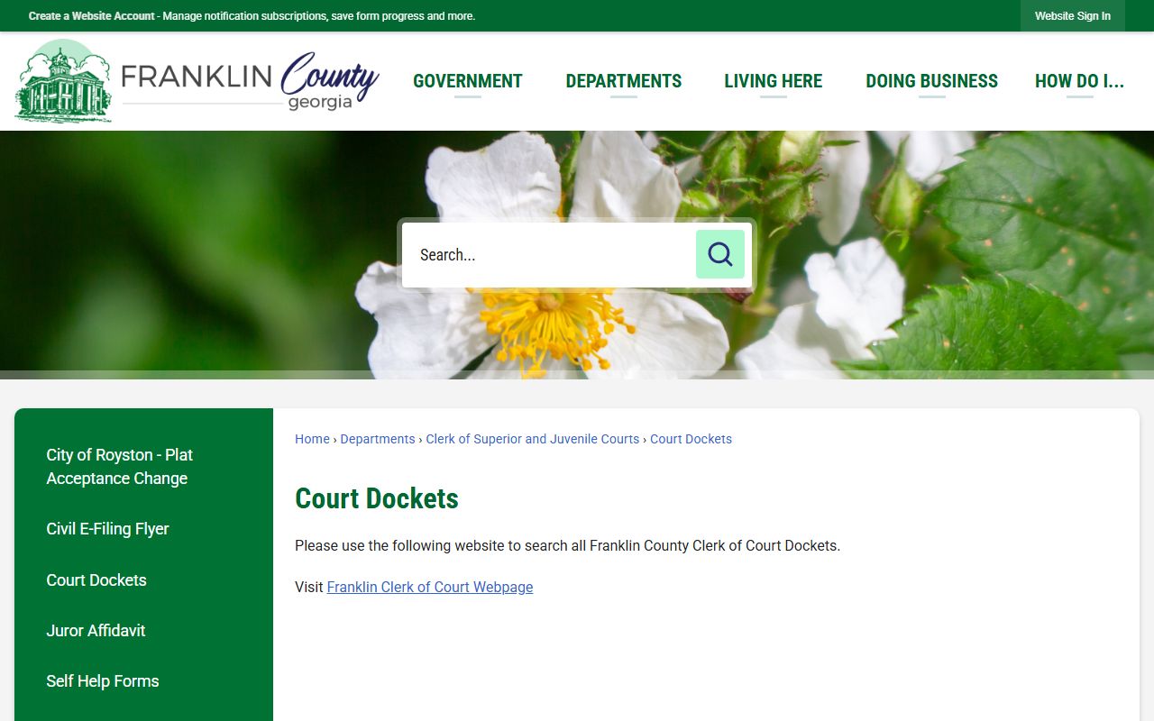 Franklin County court records court dockets page