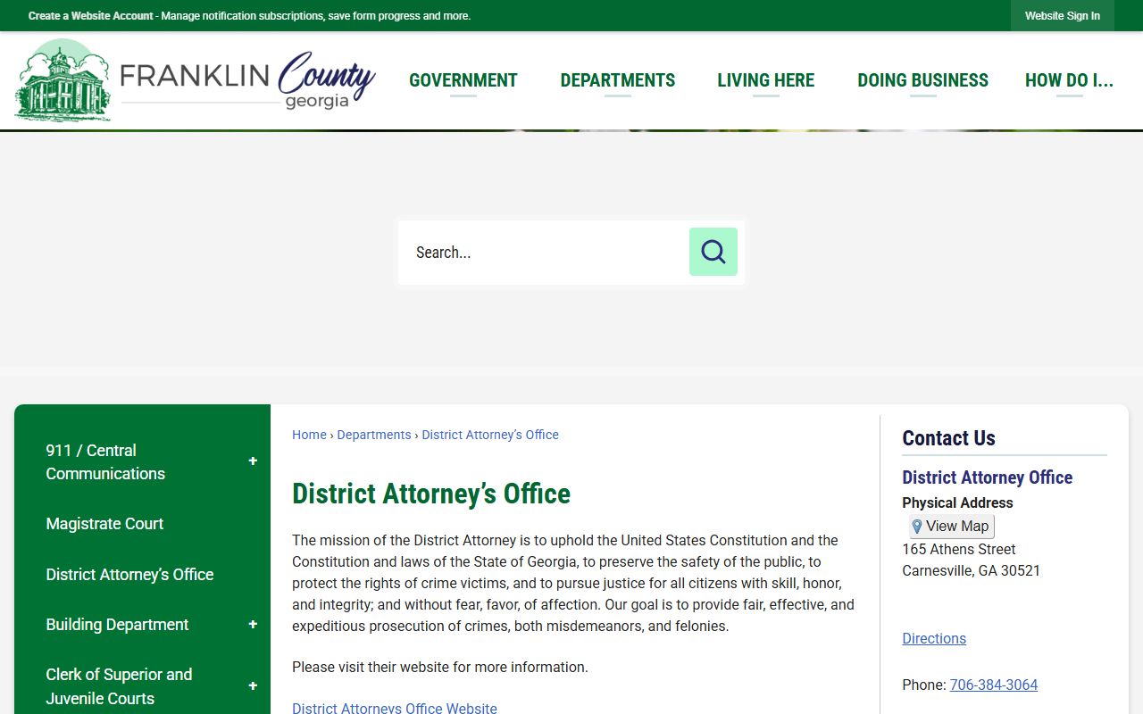Franklin County criminal court records District Attorney Office page