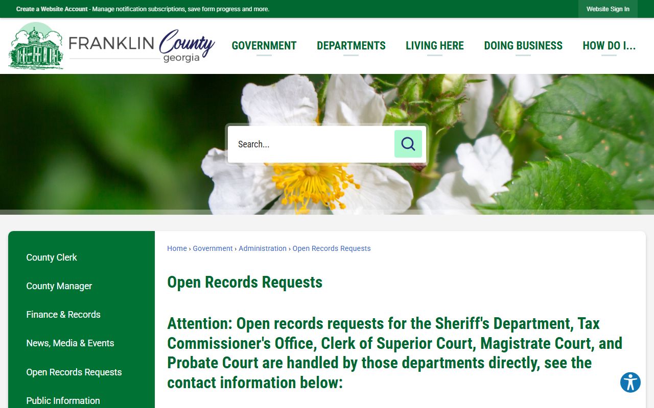 Franklin County sheriff and court records open records routing