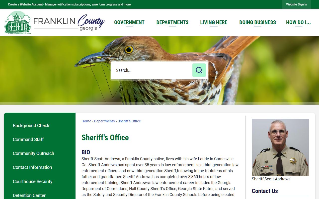 Franklin County inmate records Sheriff's Office page