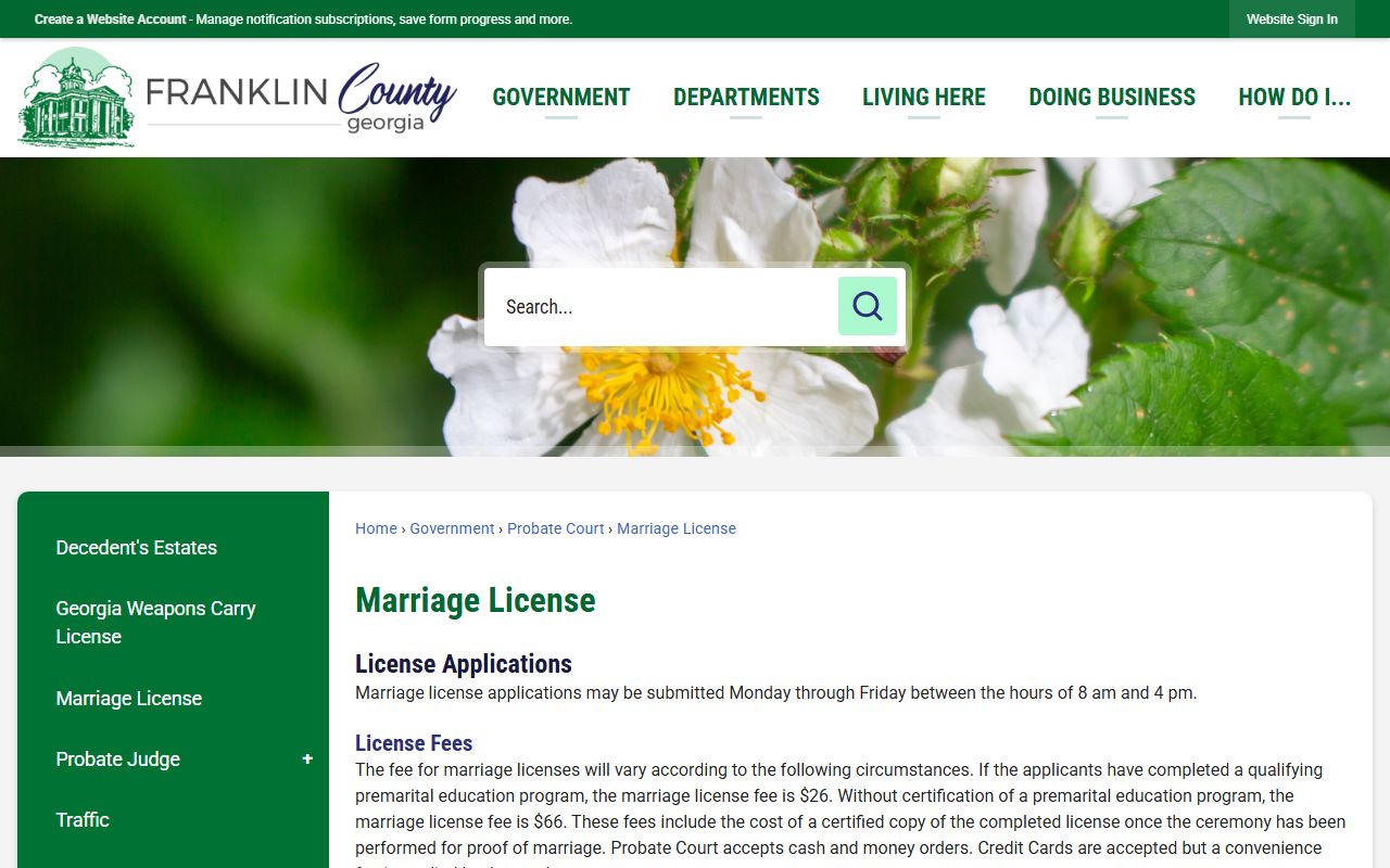 Franklin County marriage and divorce records marriage license page