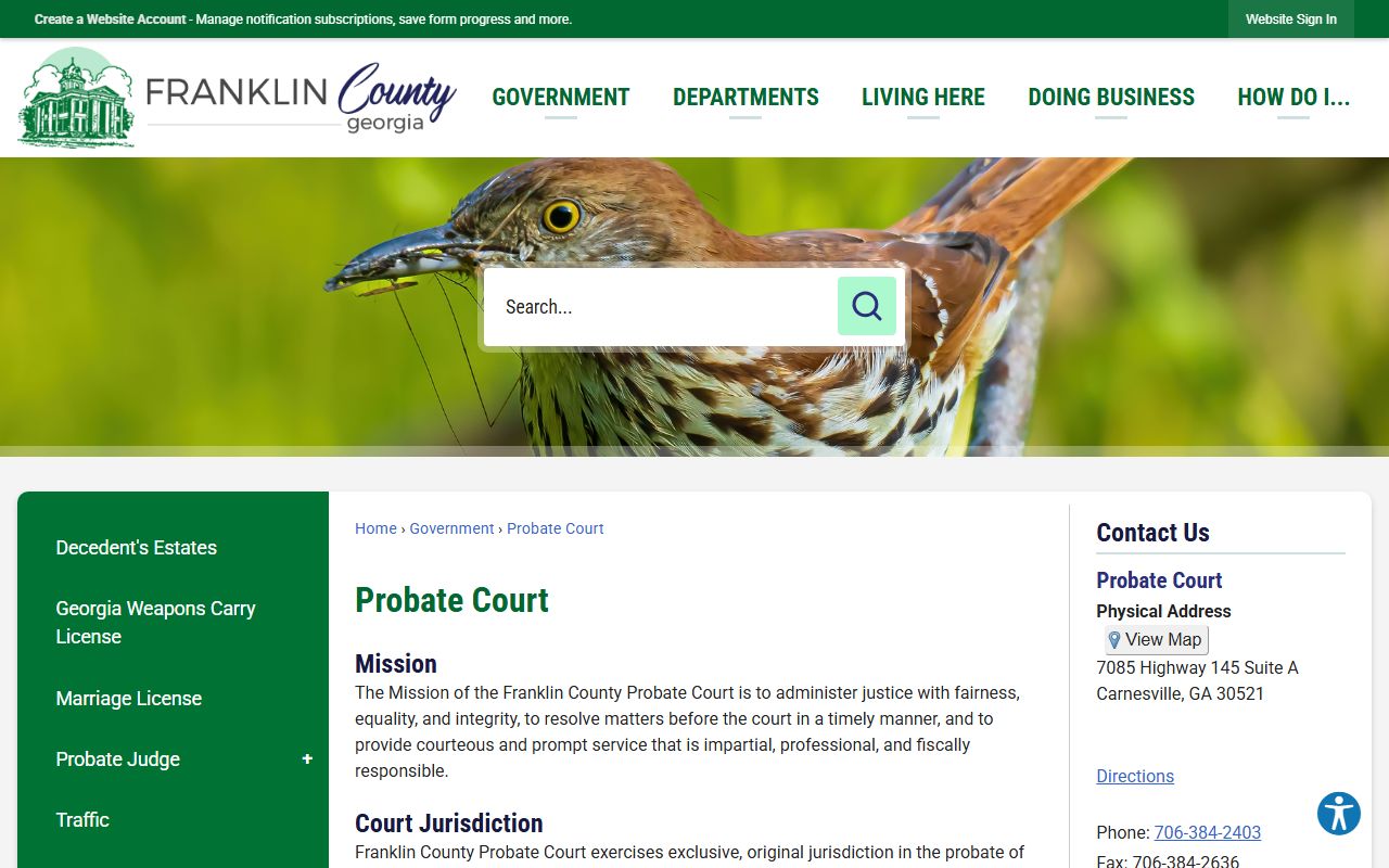 Franklin County probate records Probate Court page