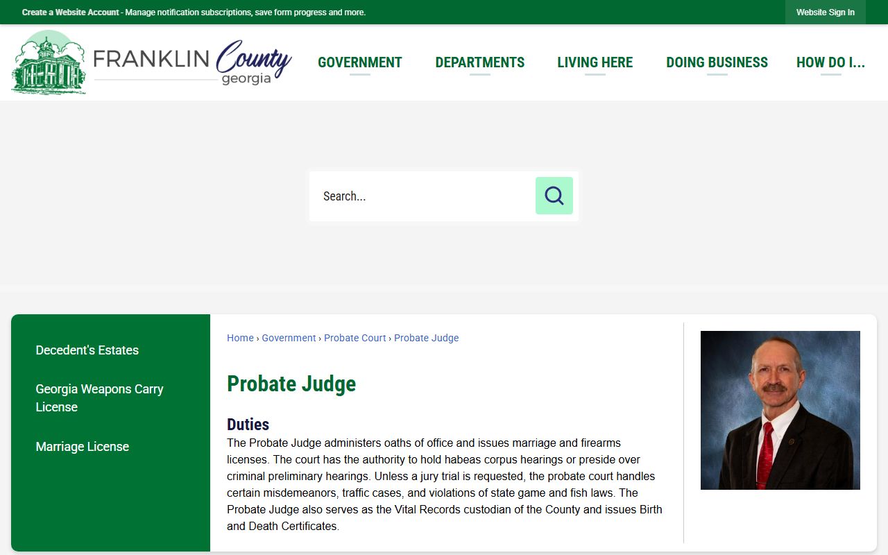 Franklin County probate records Probate Judge duties