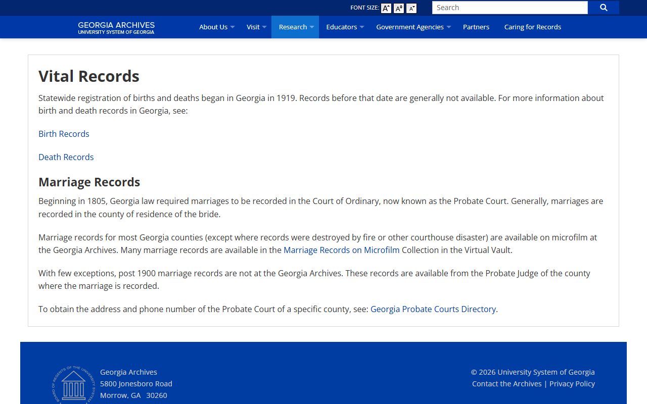 Franklin County probate records Georgia Archives vital records guidance