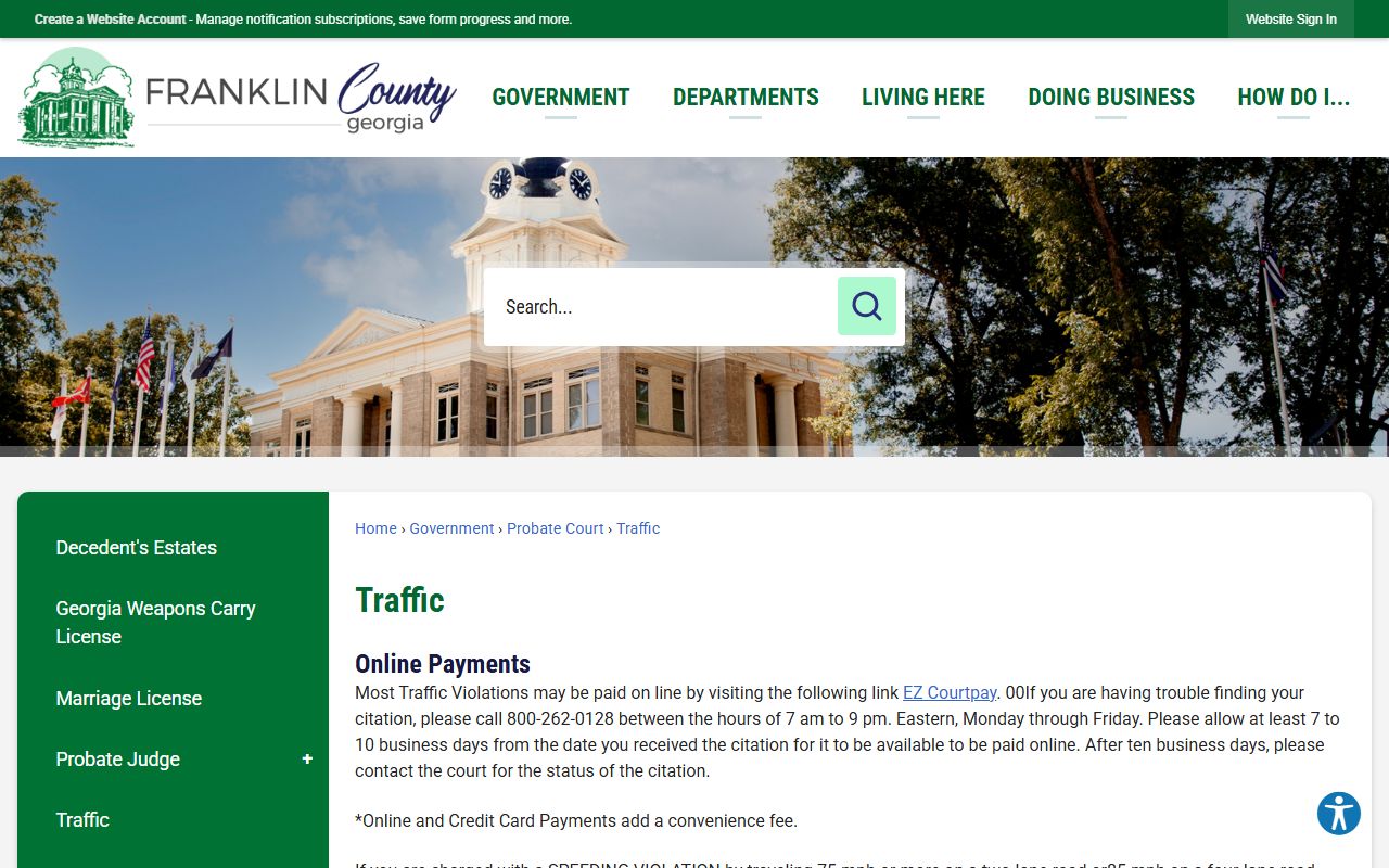 Franklin County traffic court records Probate Court traffic page