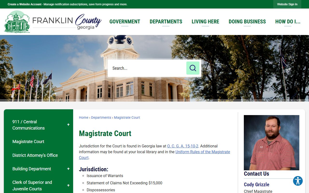 Franklin County warrant records Magistrate Court page